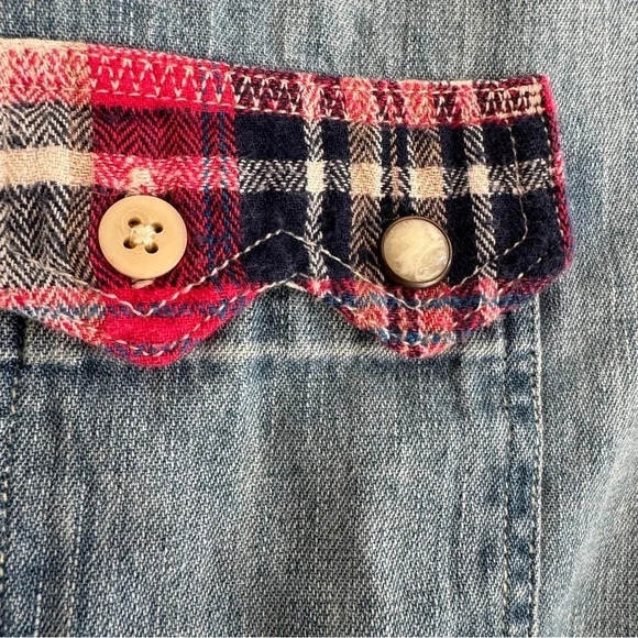 Levi’s || Western Pearl Snaps Plaid Bow Denim Long Sleeve Shirt XS - Picture 4 of 7
